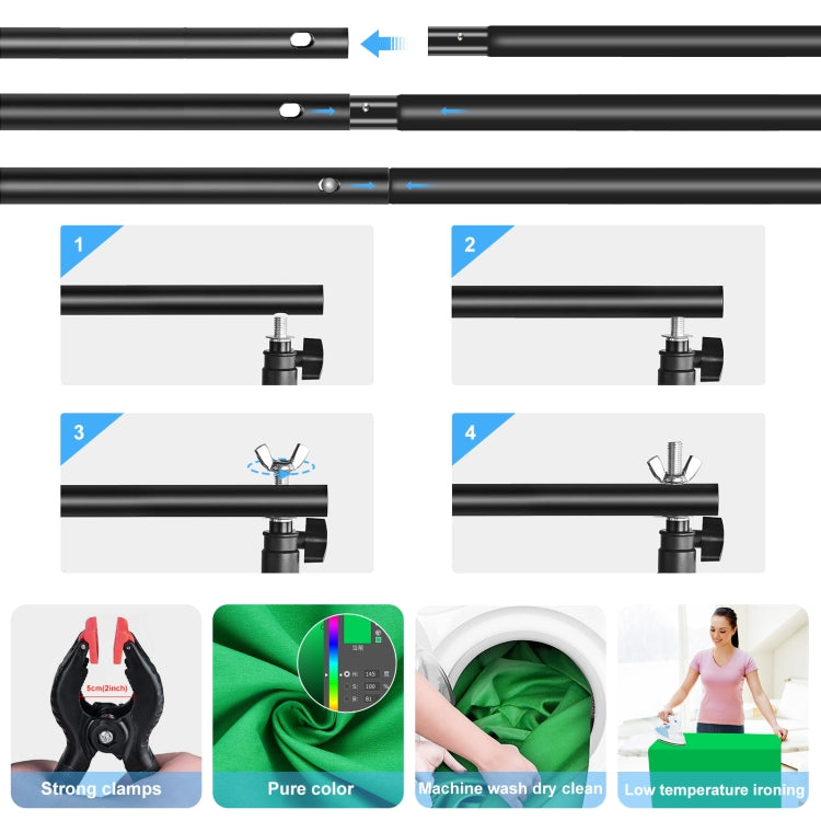 PULUZ 2x2m Photo Studio Sfondo Supporto Supporto Fondale Kit Staffa Traversa con Fondali Rosso/Blu/Verde, 2 x 2m(double stands), 2x3m (Double stands)