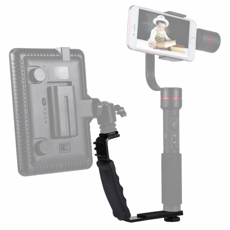 Supporto per impugnatura portatile con staffa a forma di L PULUZ con supporti per pattino freddo a doppio lato per flash video, fotocamera DSLR, Bracket