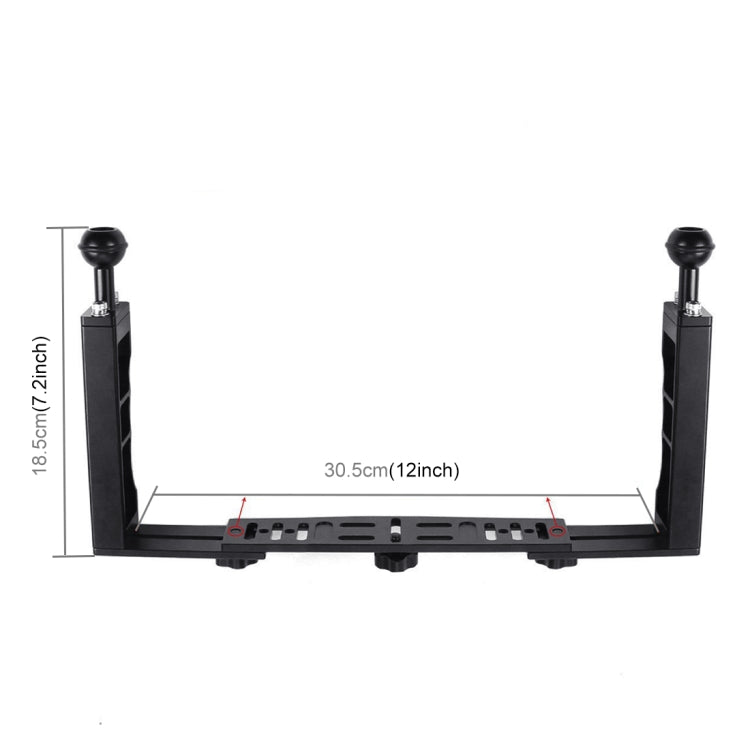 Stabilizzatore per vassoio in alluminio a doppia impugnatura PULUZ con morsetto in lega di alluminio a doppia sfera per custodie per fotocamere subacquee, Dual Ball