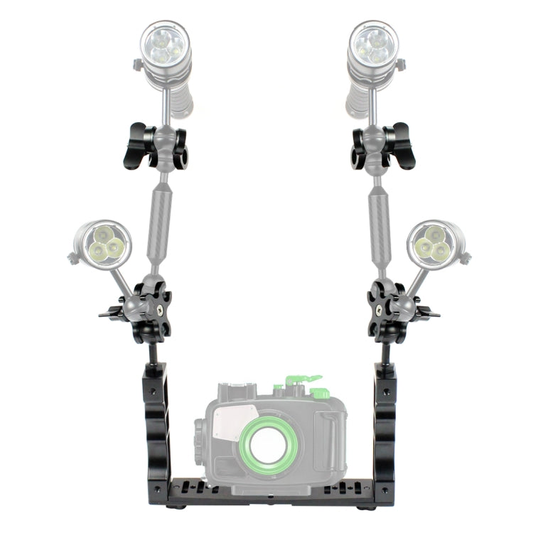 Stabilizzatore per vassoio in alluminio a doppia impugnatura PULUZ con morsetto in lega di alluminio a doppia sfera per custodie per fotocamere subacquee, Dual Ball