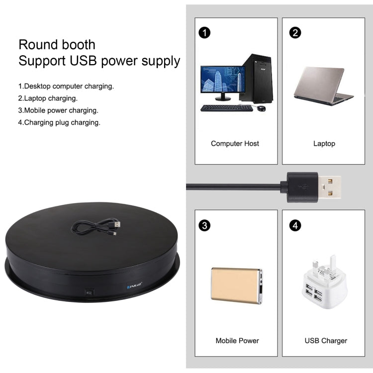 PULUZ 30 cm USB Giradischi Elettrico Espositore Puntelli per Riprese Video Giradischi per Fotografia, Carico 10-20 kg, 30cm Load Load 10-20kg  Black, 30cm Load Load 10-20kg White