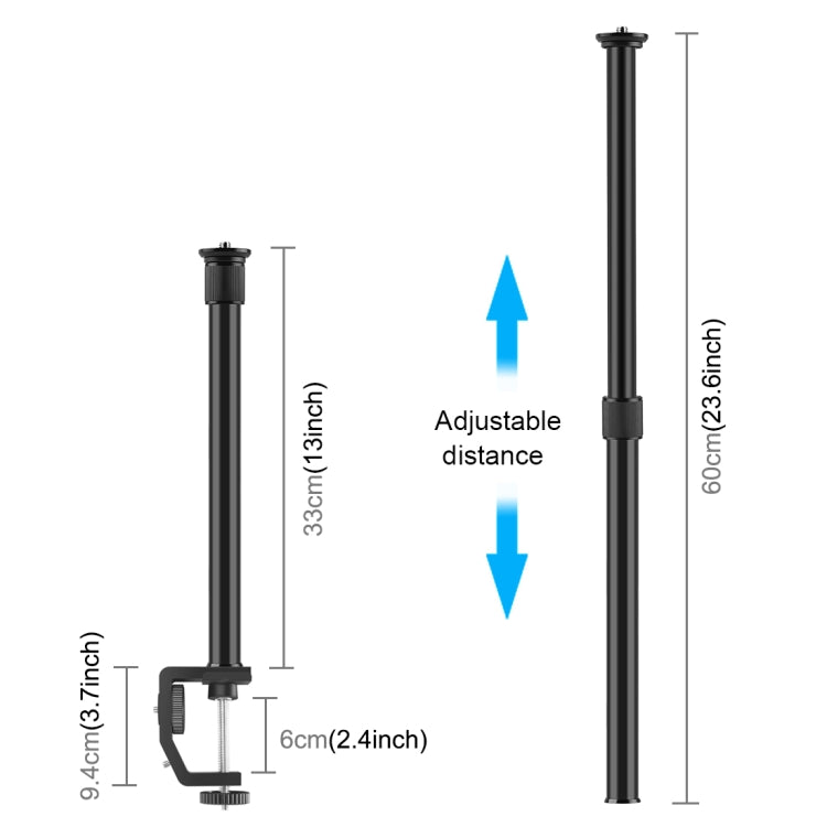 Kit supporto monopiede per asta centrale per estensione supporto luce PULUZ C con morsetto, lunghezza asta: 33-60 cm, C Clamp Extension Rod