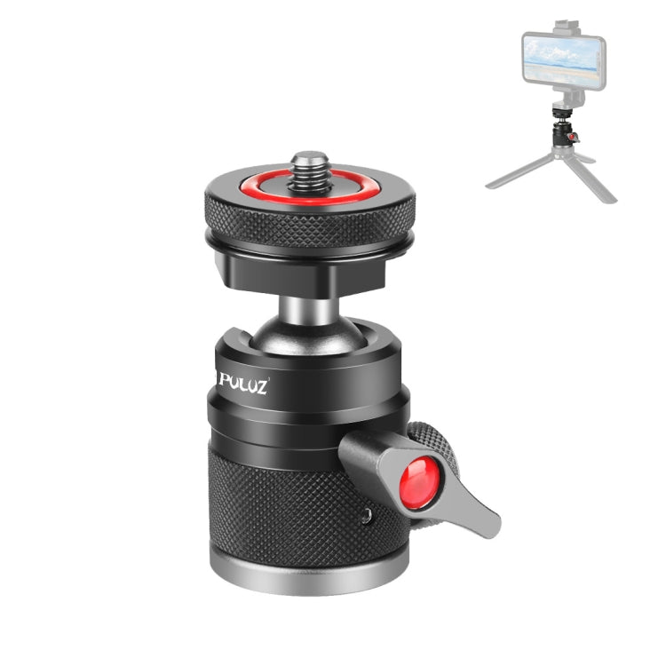 Supporto per treppiede con testa a sfera in lega di alluminio PULUZ con base per pattino freddo, Cold Shoe Ball Head