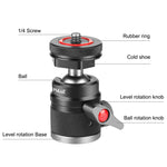 Supporto per treppiede con testa a sfera in lega di alluminio PULUZ con base per pattino freddo, Cold Shoe Ball Head