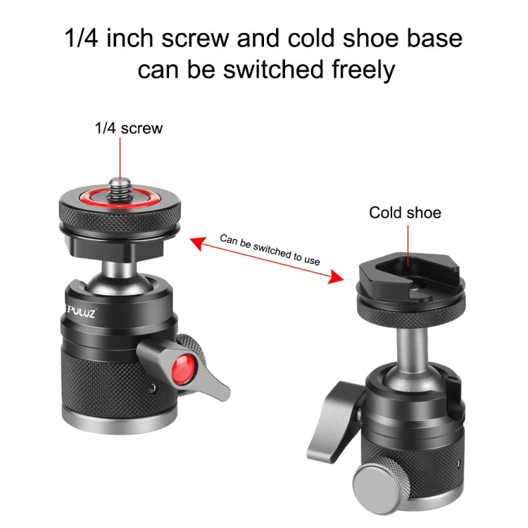 Supporto per treppiede con testa a sfera in lega di alluminio PULUZ con base per pattino freddo, Cold Shoe Ball Head