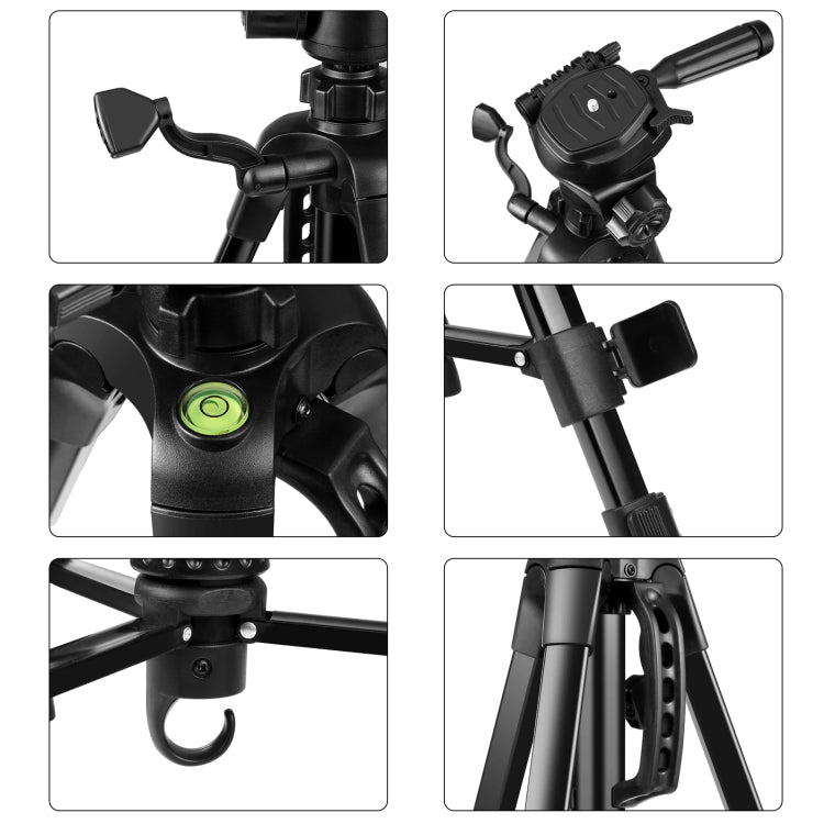 Supporto per treppiede live per selfie in alluminio PULUZ con testa tridimensionale e morsetto per telefono, Adjustable Height: 55-139cm