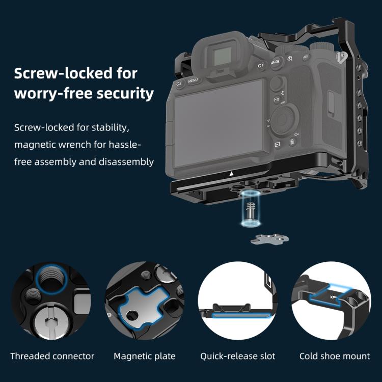 Impianto di stabilizzazione Bullseye Matte Black KG per Sony AF/YLC-7M4/H4/AH/AH/AH/HH-E, For Sony A7 IV Cage