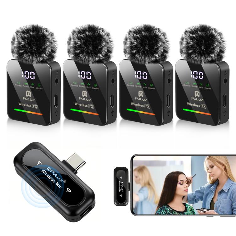 Microfono lavalier wireless PULUZ 4 TX + 1 RX, Type-C 4 TX + 1 RX