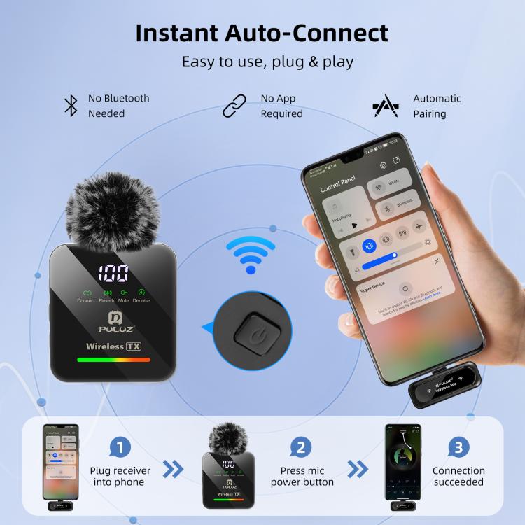 Microfono lavalier wireless PULUZ 4 TX + 1 RX, Type-C 4 TX + 1 RX