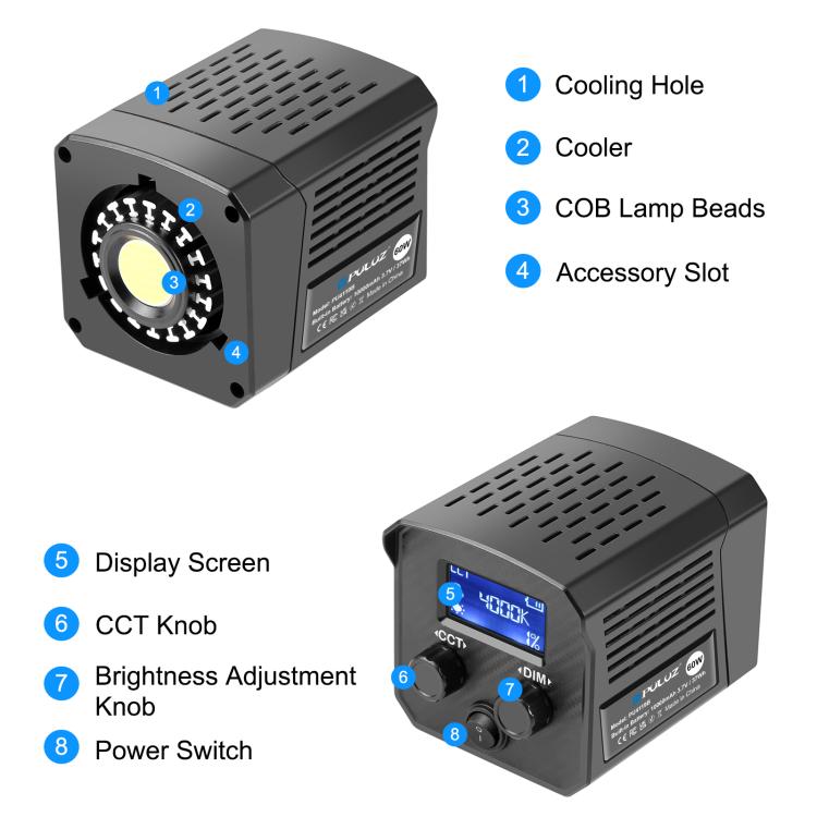PULUZ 60W Studio Video Light 2500K-6500K Doppia Temperatura Colore Fotografia Professionale Luce di Riempimento, 60W Studio Video Light