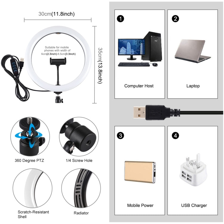 Luce ad anello LED USB 30 cm dimmerabile a 3 colori - immagine 3