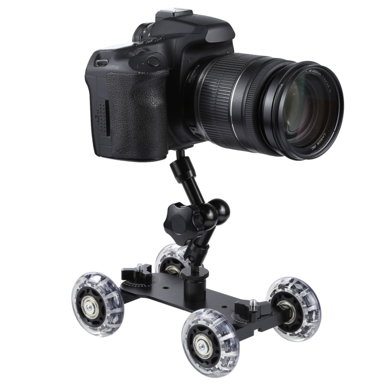 Slider video da tavolo da pavimento Dolly Car per fotocamera DSLR, Black