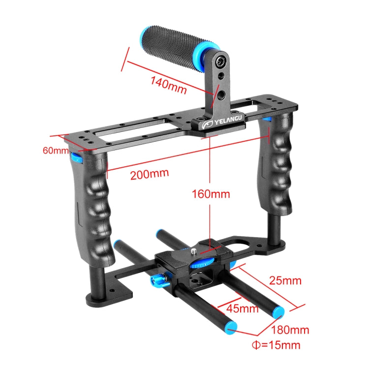 YELANGU YLG0107E-A Set superiore stabilizzatore con impugnatura a gabbia protettiva per fotocamera DSLR