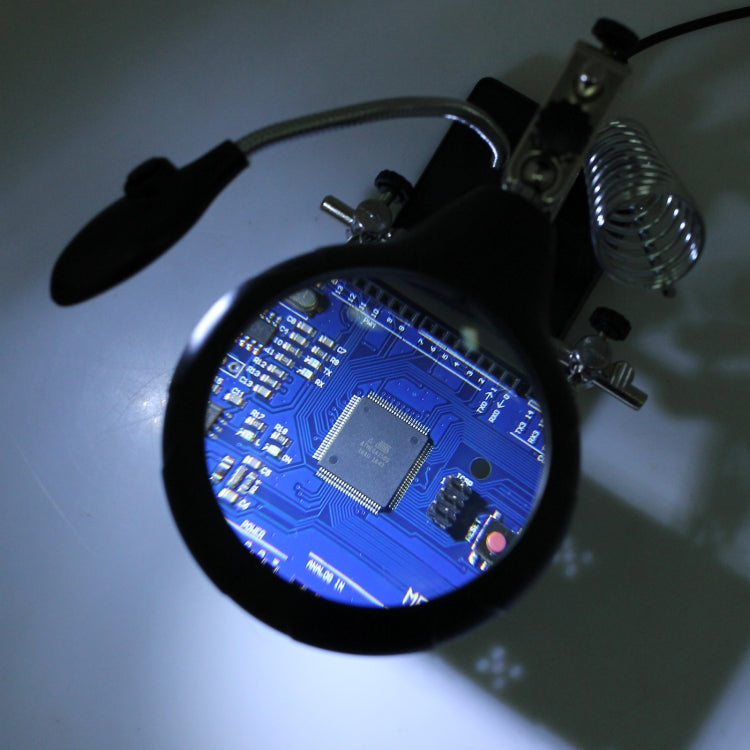 Lente d'ingrandimento a clip con 5 LED e supporto regolabile