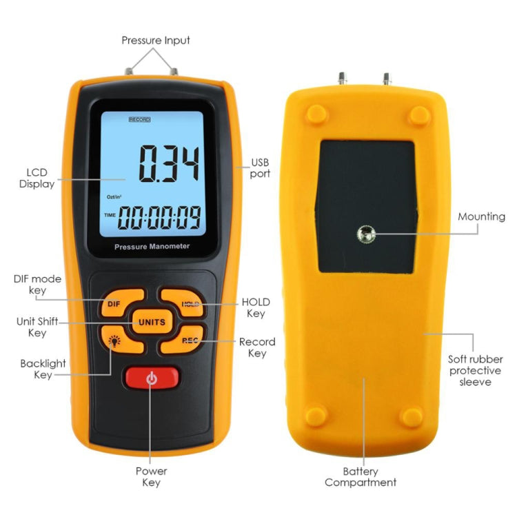 Manometro digitale BENETECH GM520 con display LCD - immagine 11