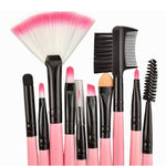 Set pennelli trucco 24 pezzi con custodia rosa in pelle