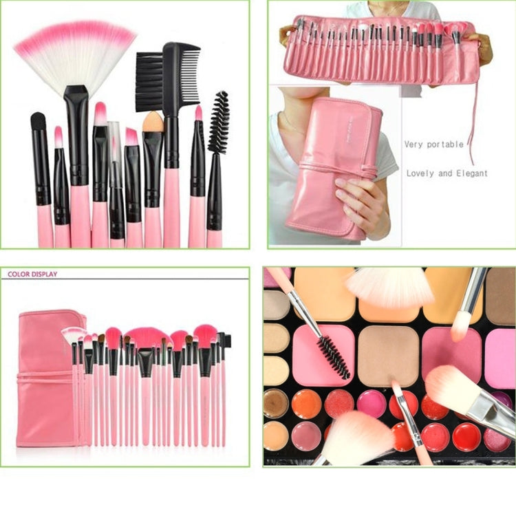 Set pennelli trucco 24 pezzi con custodia rosa in pelle