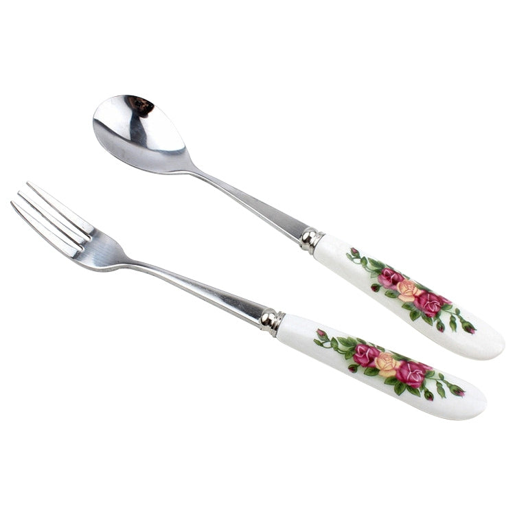 Set cucchiaio e forchetta in acciaio inox con manico ceramica