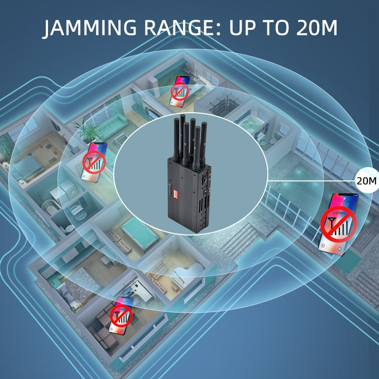 Interruttore di segnale per telefoni cellulari GSM / CDMA / DCS / PCS / 3G / Wifi / GPS / LOJACK / Jammer / Isolatore, copertura: 20 metri (JAX-121A-6C), GSM / CDMA / DCS / PCS / 3G / Wifi / GPS / LOJACK