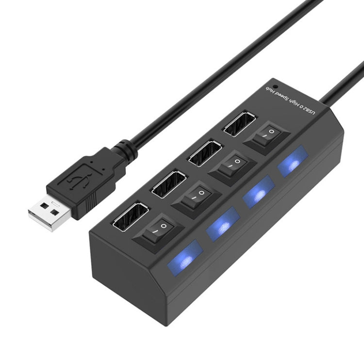 Hub USB 2.0 a 4 porte con interruttore ON/OFF e LED nero