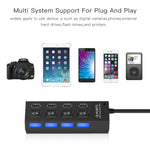Hub USB 2.0 a 4 porte con interruttore ON/OFF e LED nero
