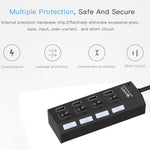 Hub USB 2.0 a 4 porte con interruttore ON/OFF e LED nero