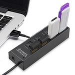 Hub USB 2.0 a 4 porte con interruttore ON/OFF e LED nero