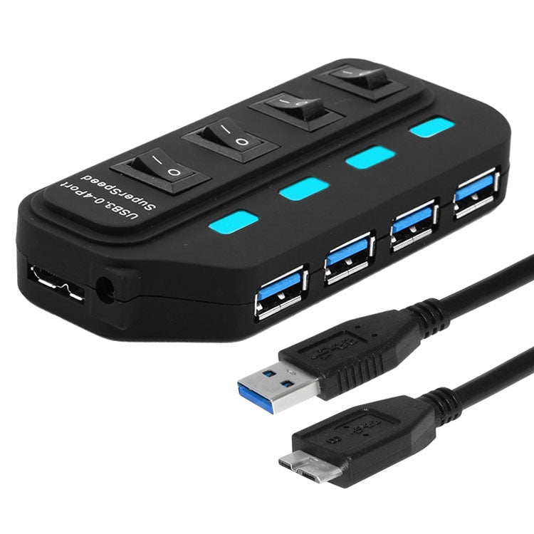 Hub USB 3.0 a 4 porte con switch individuali