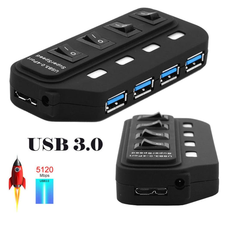 Hub USB 3.0 a 4 porte con switch individuali