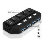 Hub USB 3.0 a 4 porte con switch individuali