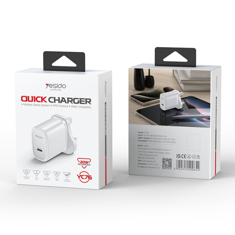 Caricabatterie rapido Yesido YC76 PD 20W USB-C con presa UK