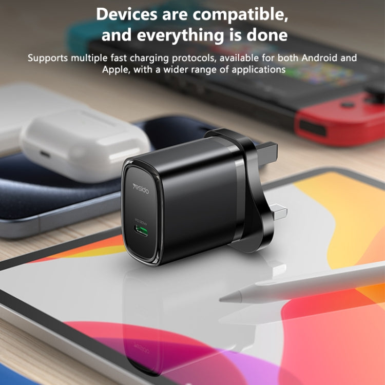 Caricabatterie rapido Yesido YC76 PD 20W USB-C con presa UK
