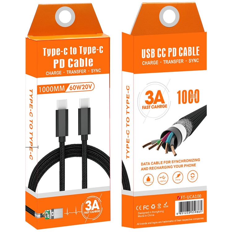 Cavo USB-C maschio a USB-C maschio 60W 1 metro intrecciato