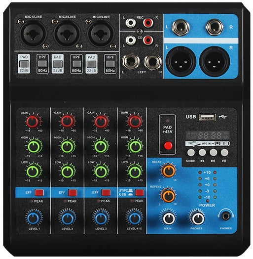 Mixer professionale 5 canali Bluetooth USB Stereo RCA F-5A