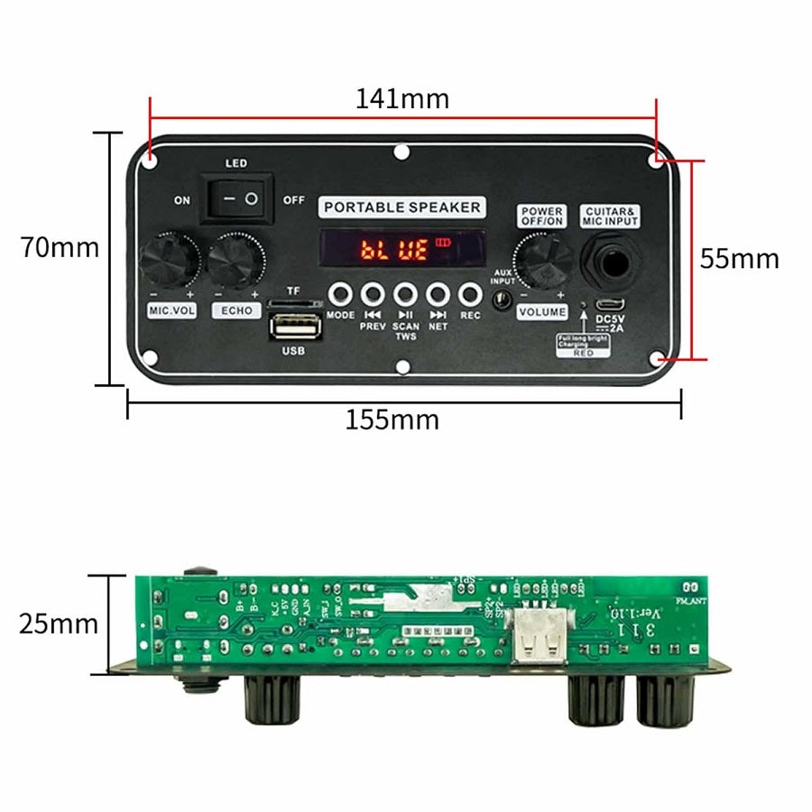 Modulo amplificatore per casse acustiche 2x10W con Bluetooth/USB/Scheda SD/Radio FM SP853