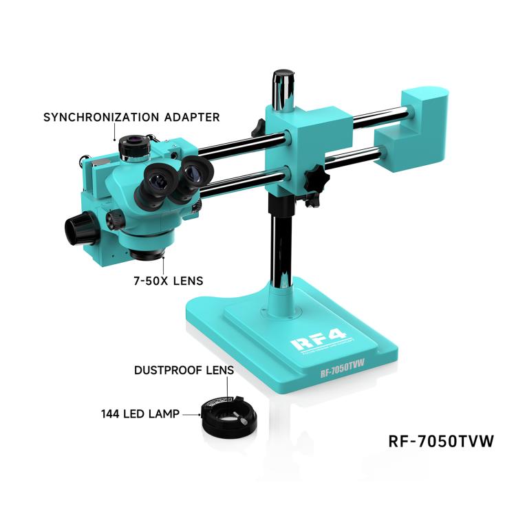 Microscopio industriale stereoscopico binoculare ad alta definizione RF4 RF-7050TVW con zoom continuo e zoom continuo., RF4 RF-7050TVW