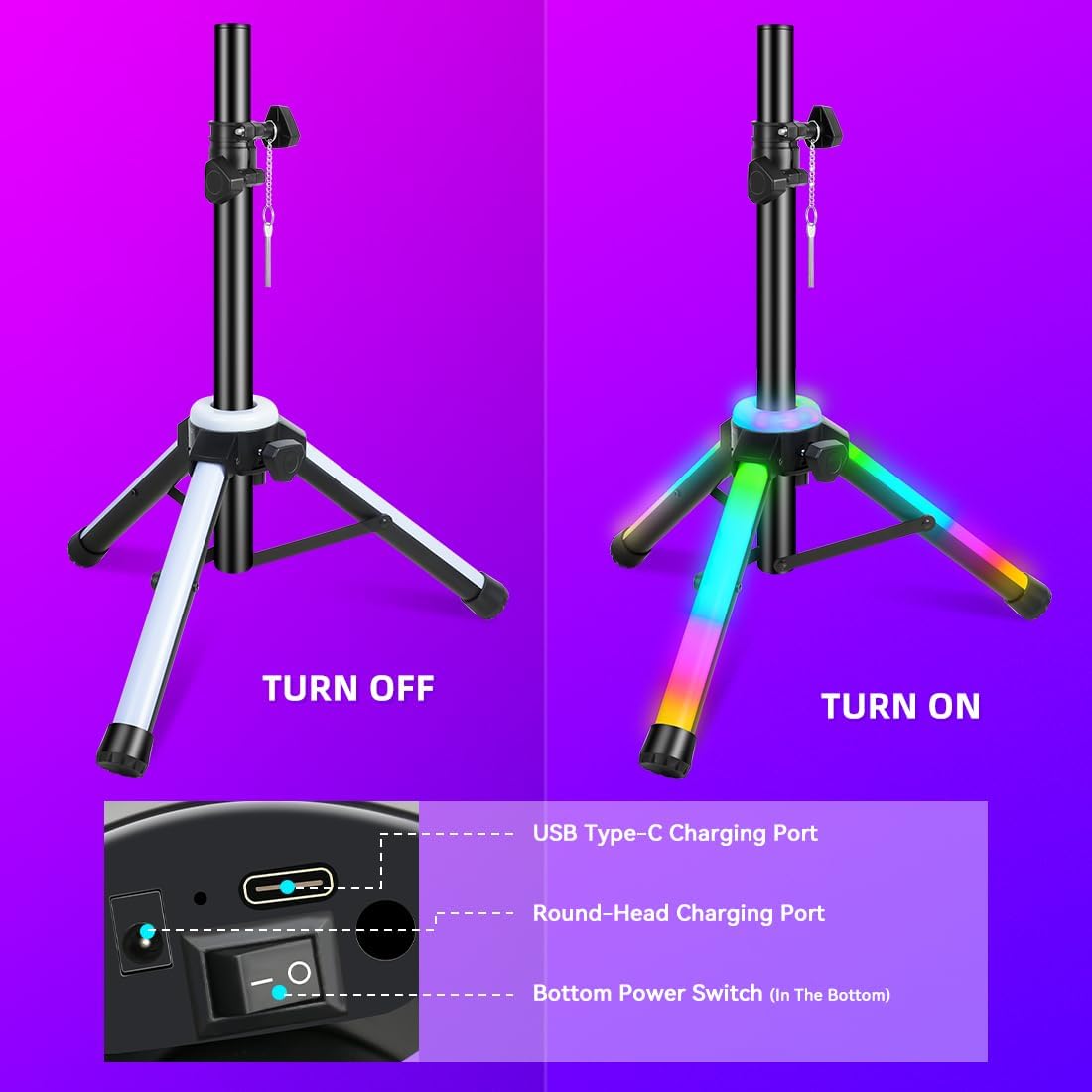 Stativo per casse acustiche con illuminazione LED RGB altezza massima180 cm ST-LED100