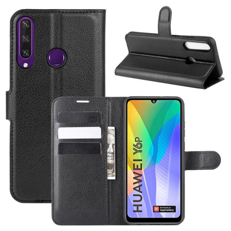 Per Huawei Y6p Litchi Texture Custodia protettiva a vibrazione orizzontale con supporto e slot per schede e portafoglio, For Huawei Y6p