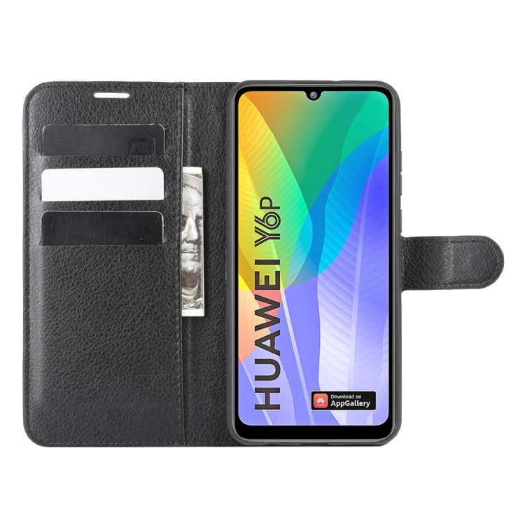 Per Huawei Y6p Litchi Texture Custodia protettiva a vibrazione orizzontale con supporto e slot per schede e portafoglio, For Huawei Y6p