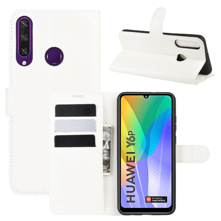 Per Huawei Y6p Litchi Texture Custodia protettiva a vibrazione orizzontale con supporto e slot per schede e portafoglio, For Huawei Y6p