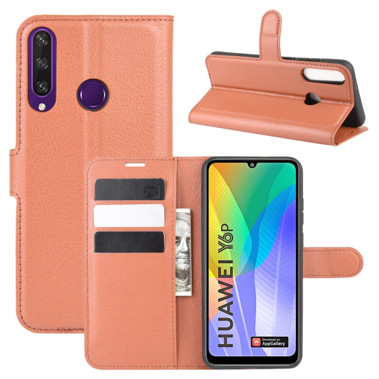 Per Huawei Y6p Litchi Texture Custodia protettiva a vibrazione orizzontale con supporto e slot per schede e portafoglio, For Huawei Y6p
