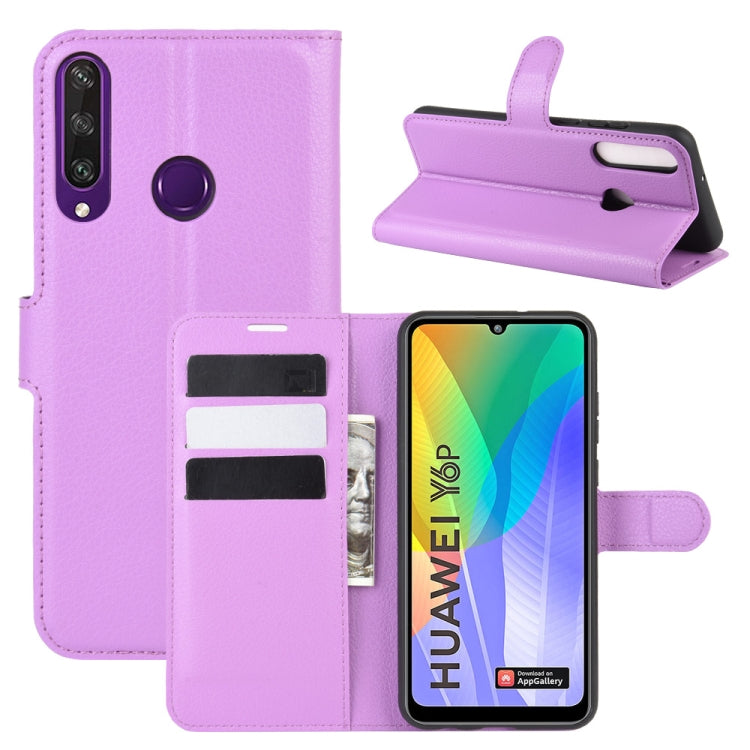 Per Huawei Y6p Litchi Texture Custodia protettiva a vibrazione orizzontale con supporto e slot per schede e portafoglio, For Huawei Y6p