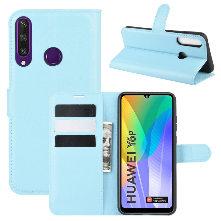 Per Huawei Y6p Litchi Texture Custodia protettiva a vibrazione orizzontale con supporto e slot per schede e portafoglio, For Huawei Y6p