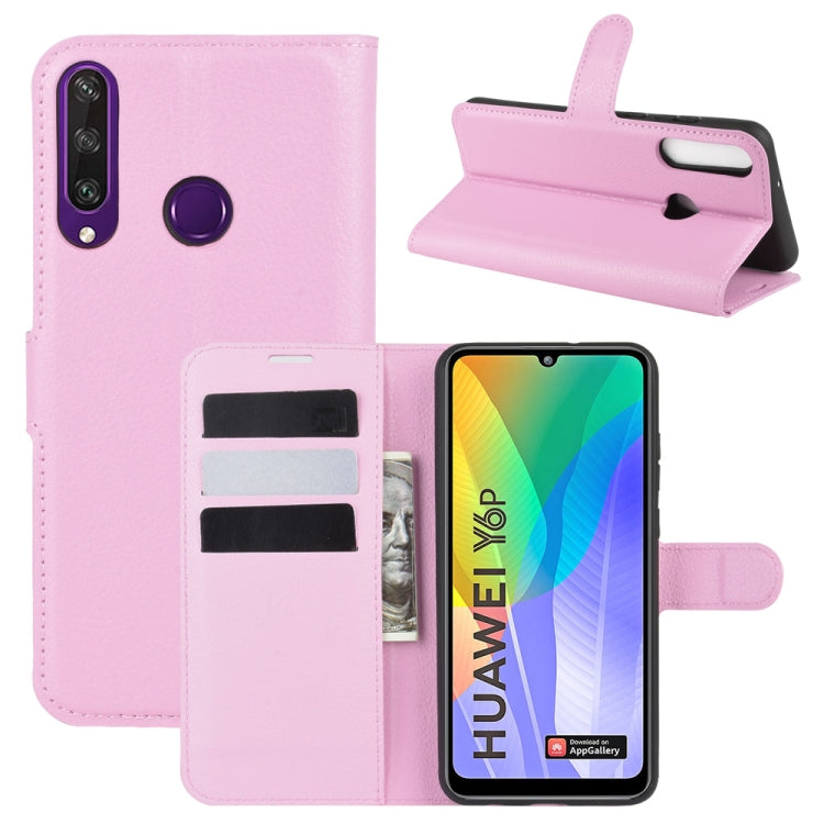 Per Huawei Y6p Litchi Texture Custodia protettiva a vibrazione orizzontale con supporto e slot per schede e portafoglio, For Huawei Y6p