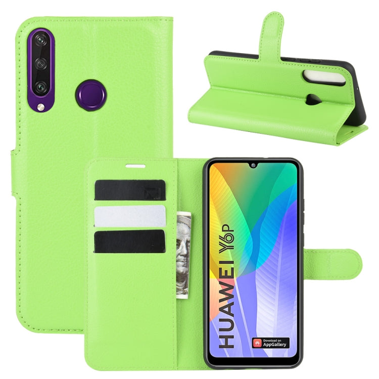 Per Huawei Y6p Litchi Texture Custodia protettiva a vibrazione orizzontale con supporto e slot per schede e portafoglio, For Huawei Y6p