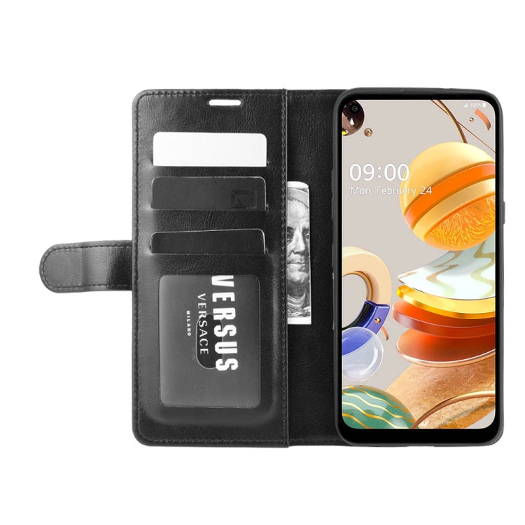Per LG K61 R64 Texture Custodia protettiva a vibrazione orizzontale singola con supporto e slot per schede e portafoglio e cornice per foto, For LG K61