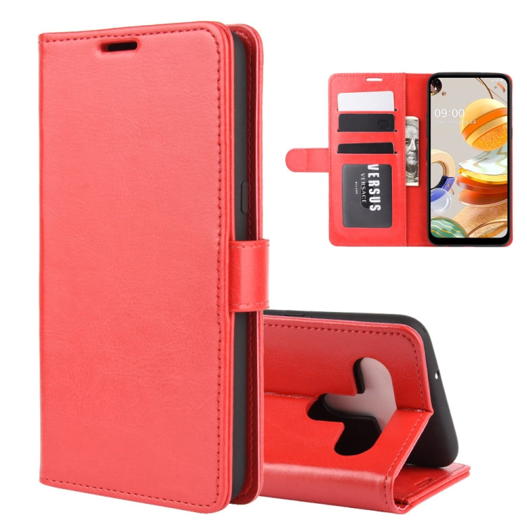Per LG K61 R64 Texture Custodia protettiva a vibrazione orizzontale singola con supporto e slot per schede e portafoglio e cornice per foto, For LG K61