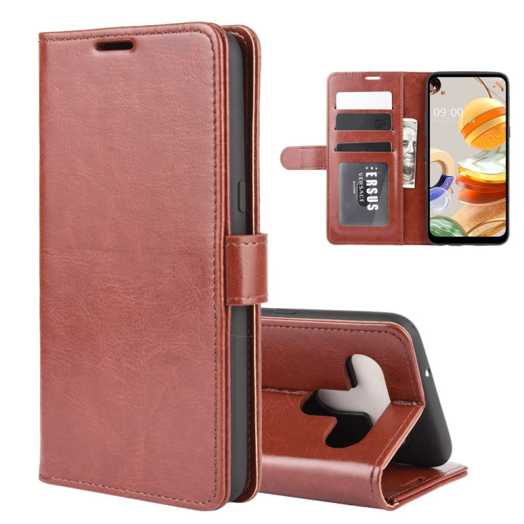 Per LG K61 R64 Texture Custodia protettiva a vibrazione orizzontale singola con supporto e slot per schede e portafoglio e cornice per foto, For LG K61