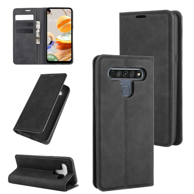 Per LG K61 Custodia in pelle con ventosa magnetica per affari retro-pelle con supporto, slot per schede e portafoglio, For LG K61