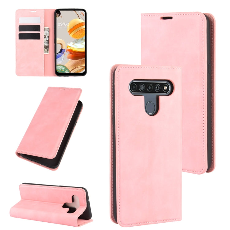 Per LG K61 Custodia in pelle con ventosa magnetica per affari retro-pelle con supporto, slot per schede e portafoglio, For LG K61
